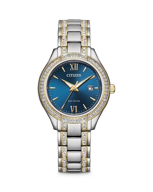 Женские часы-браслет из нержавеющей стали с кристаллами, 30 мм Citizen, цвет Blue