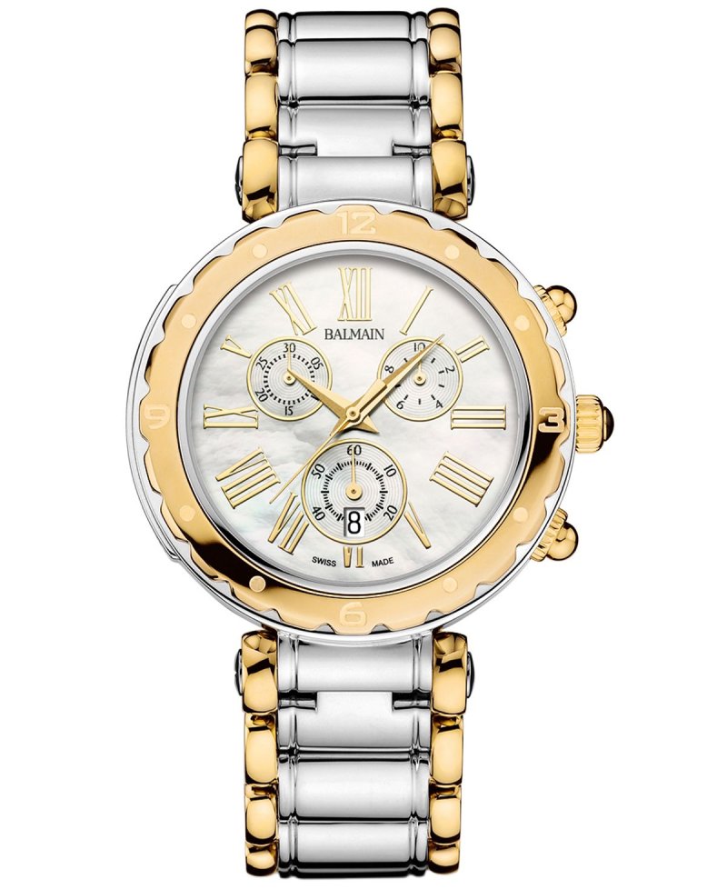 Женские швейцарские часы с хронографом Balmainia, двухцветный браслет из нержавеющей стали, 38 мм