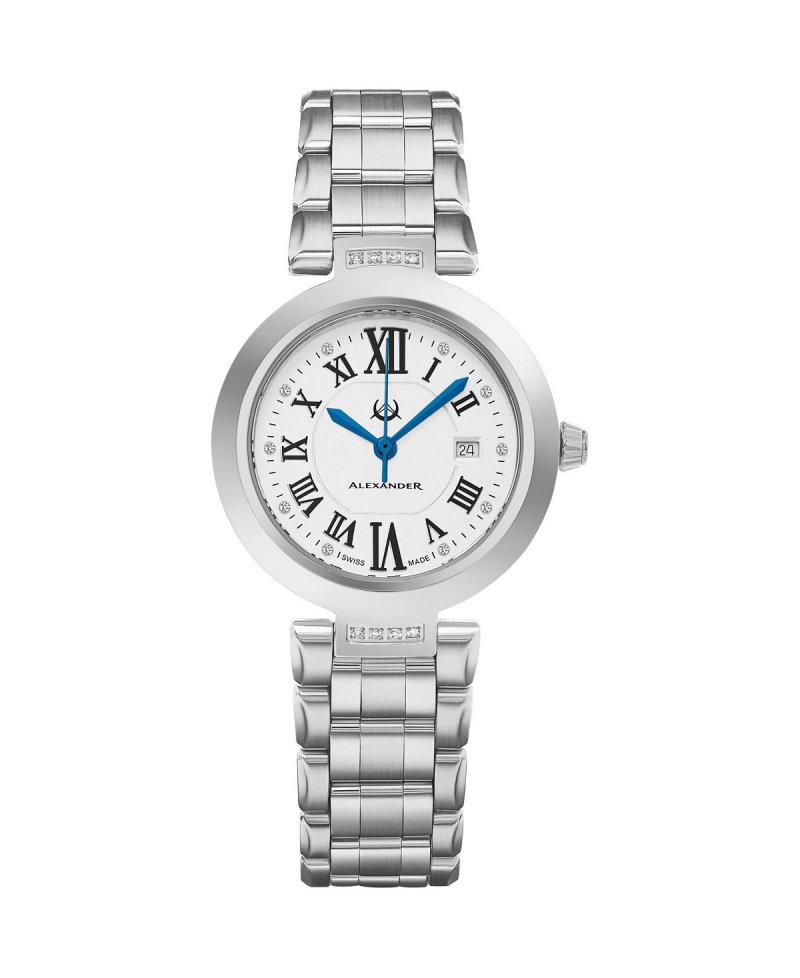 Alexander Watch AD203B-01, женские кварцевые часы с датой, корпус из нержавеющей стали на браслете из нержавеющей стали Stuhrling, серебро