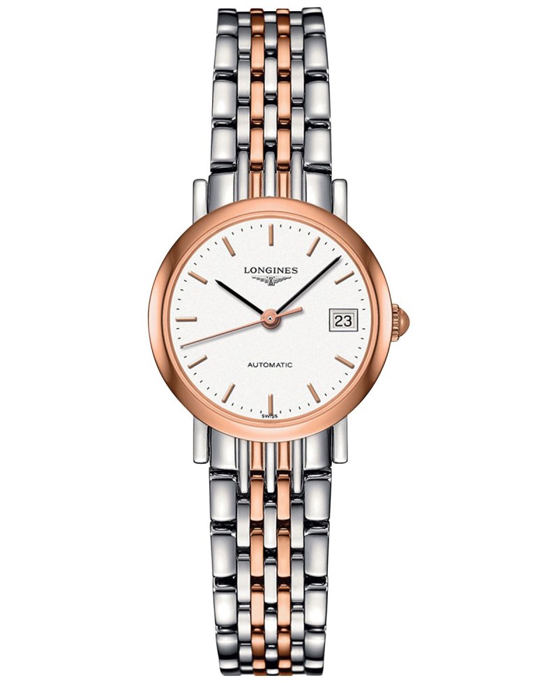 Женские автоматические часы The Longines Elegant Collection, двухцветный браслет из нержавеющей стали, 26 мм, L43095127