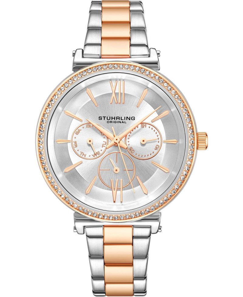 Женские многофункциональные часы с браслетом на звеньях цвета розового золота, 40 мм Stuhrling, белый
