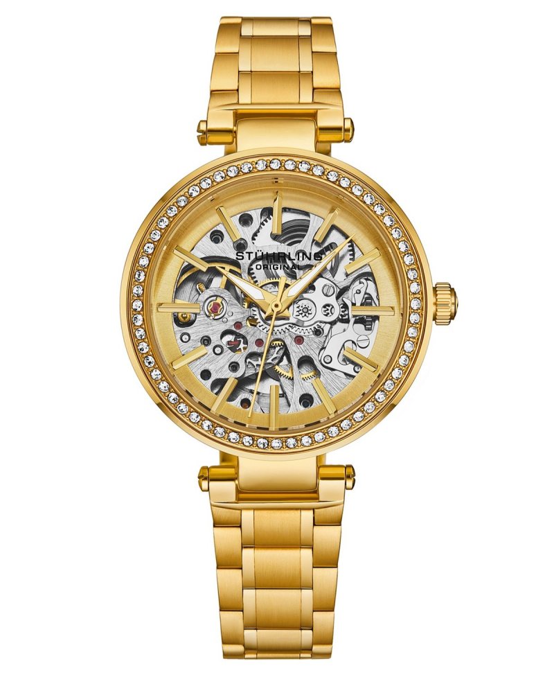 Женские часы Symphony из нержавеющей стали с золотистым покрытием, золотистый циферблат, круглые часы 44 мм Stuhrling, золотой