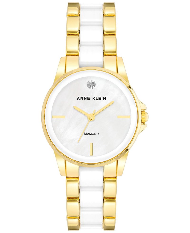 Женские часы с керамическим и металлическим браслетом 30 мм Anne Klein, золотой