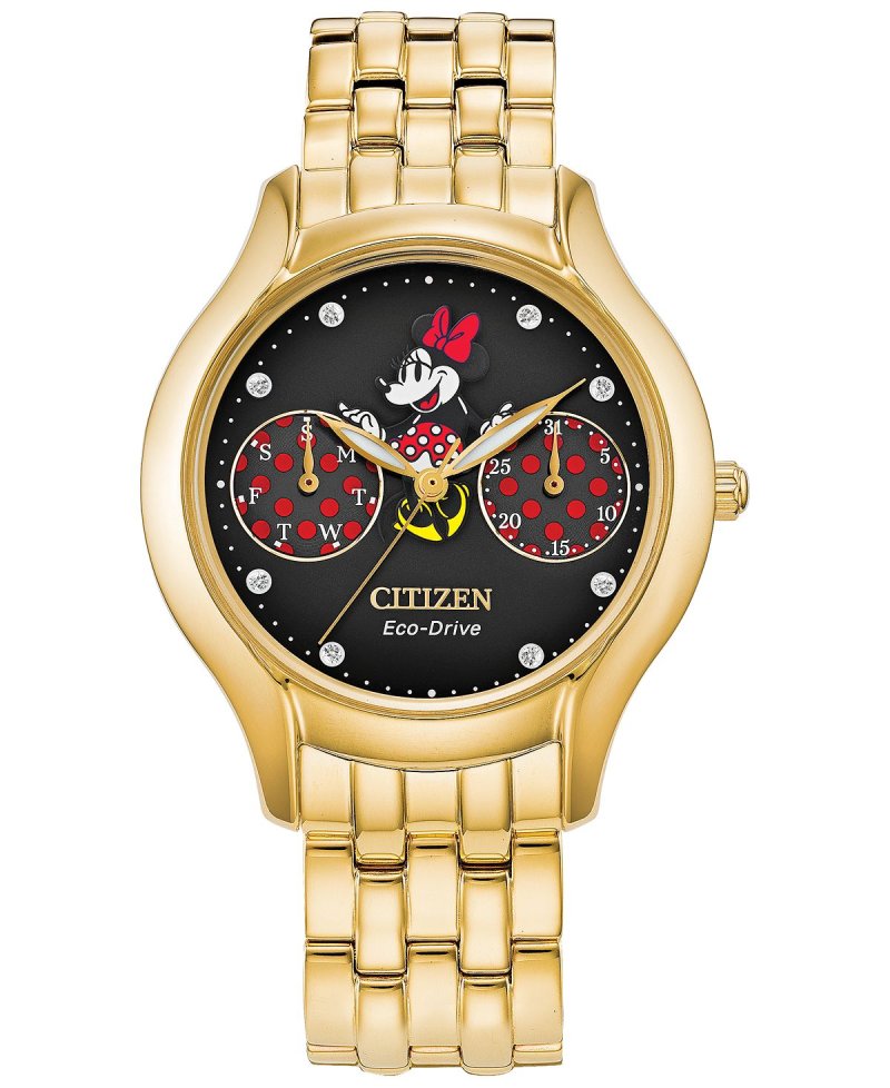 Часы Minnie Mouse с золотистым браслетом из нержавеющей стали, 30 мм Citizen, золотой