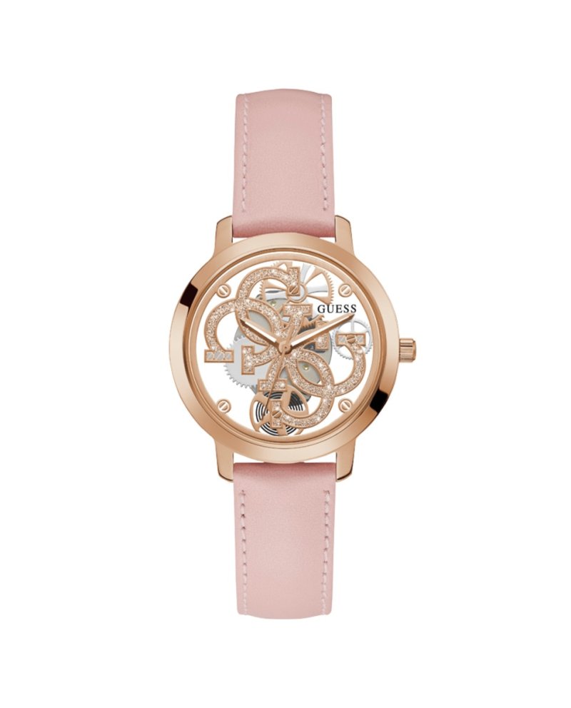 Женские часы Quattro Clear GW0383L2 из кожи с розовым ремешком Guess, розовый