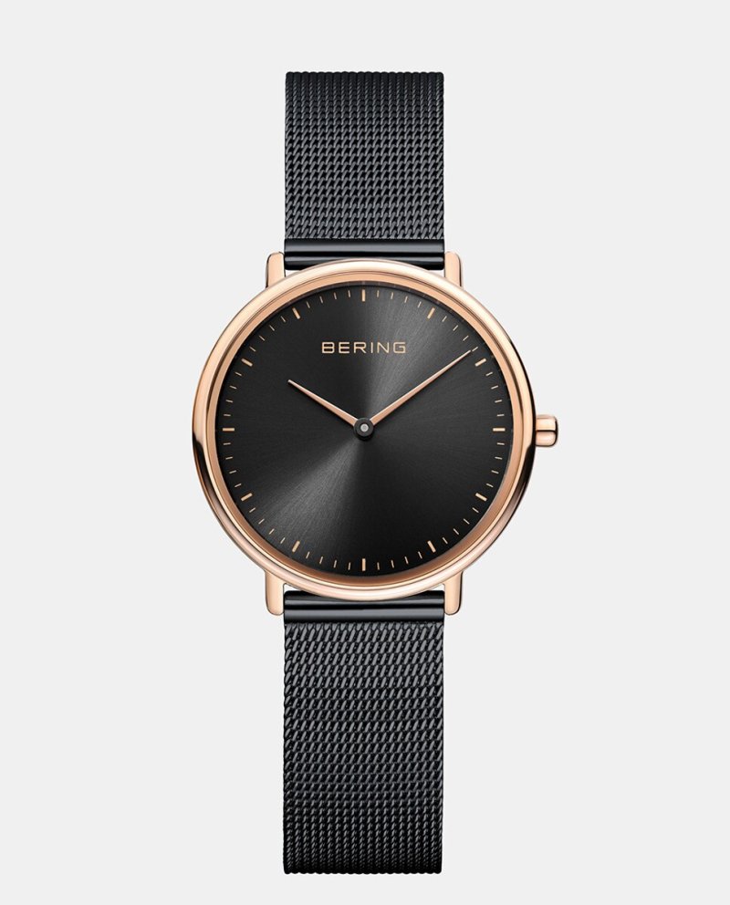 Женские часы Ultra Slim-Classic 15729-166 с черной стальной сеткой Bering, черный