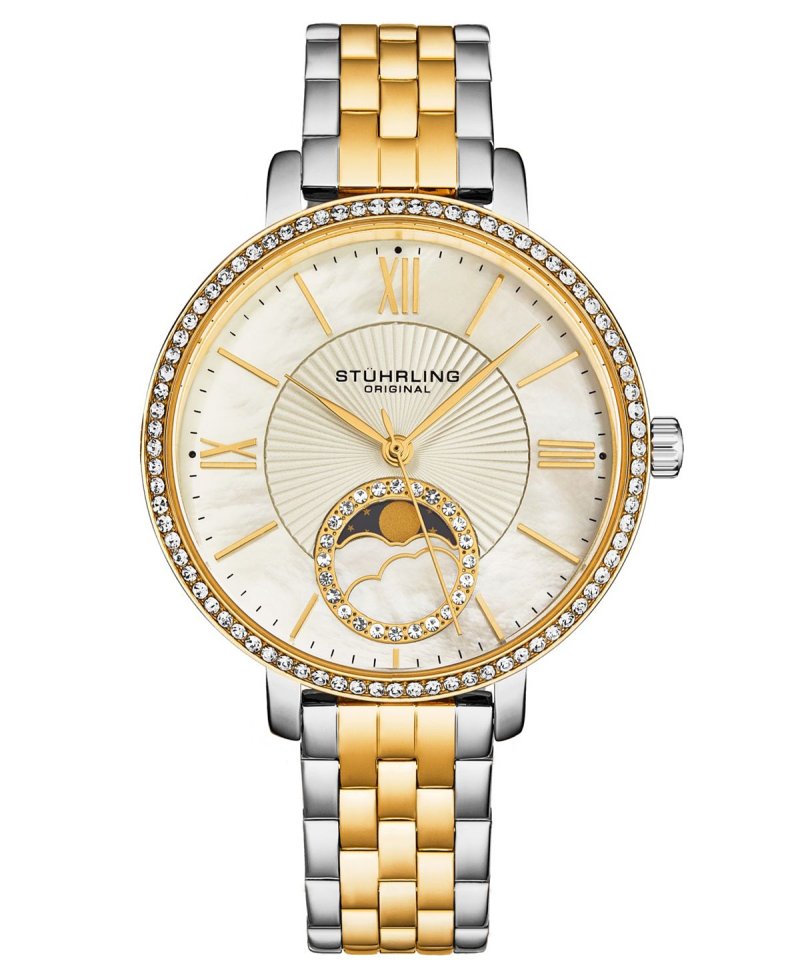 Женские часы Symphony Gold из нержавеющей стали, перламутровый циферблат, круглые часы 42 мм Stuhrling, золотой