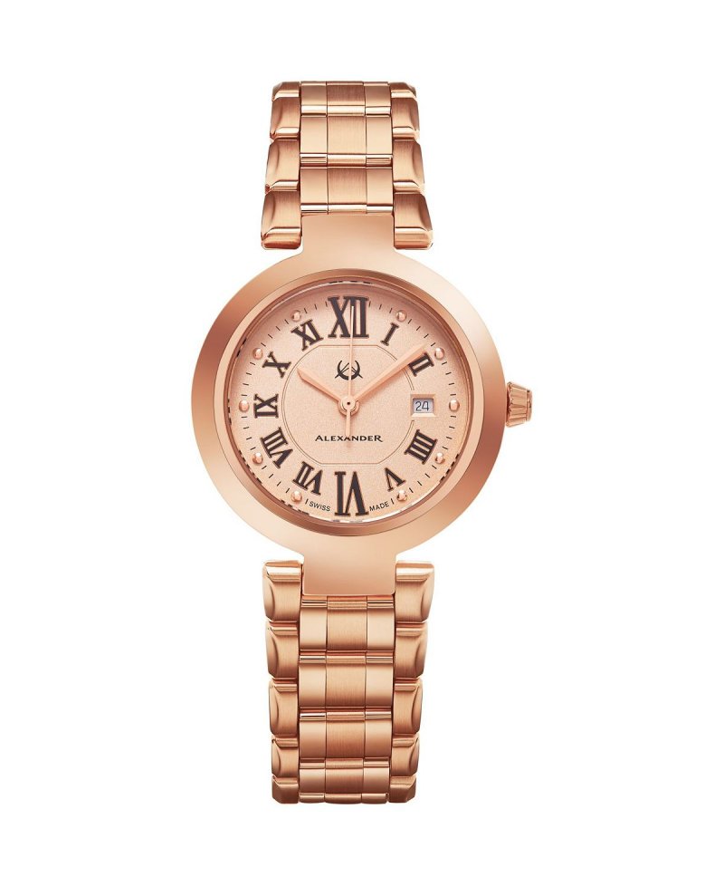 Alexander Watch A203B-05, женские кварцевые часы с датой, корпус из нержавеющей стали цвета розового золота, браслет из нержавеющей стали цвета розового золота Stuhrling, золотой