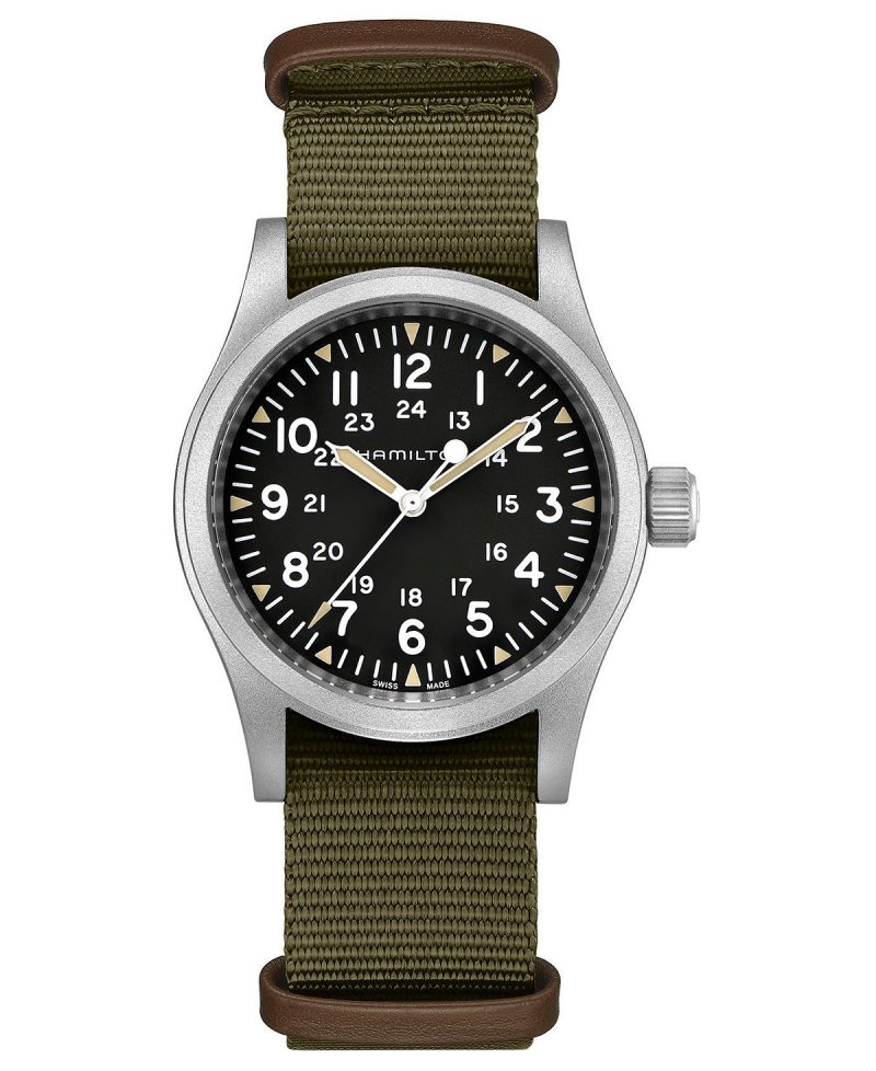Швейцарские механические часы унисекс цвета хаки с зеленым ремешком из ткани НАТО, 38 мм Hamilton, зеленый