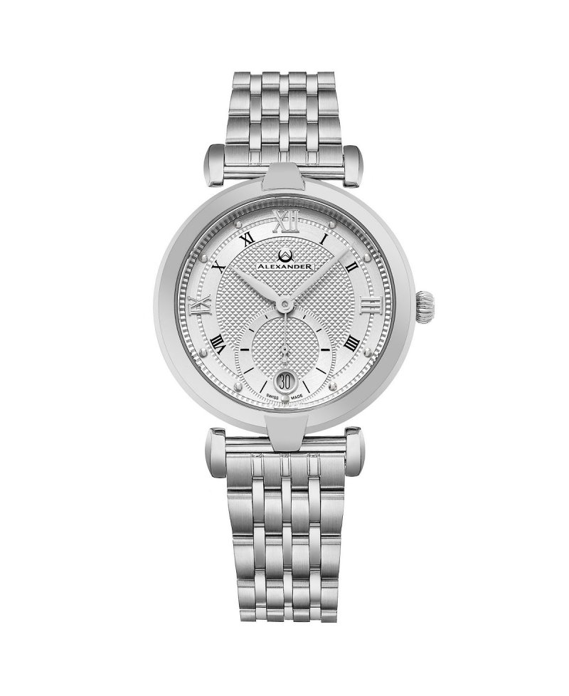 Alexander Watch A202B-01, женские кварцевые часы с малой секундной стрелкой, корпусом из нержавеющей стали и браслетом из нержавеющей стали Stuhrling, серебро