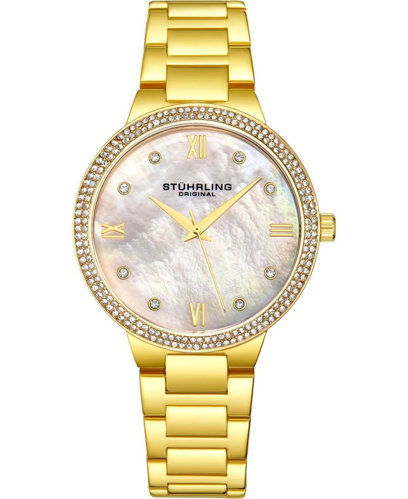 Женские кварцевые золотистые часы-браслет с звеньями, 38 мм Stuhrling, желтый