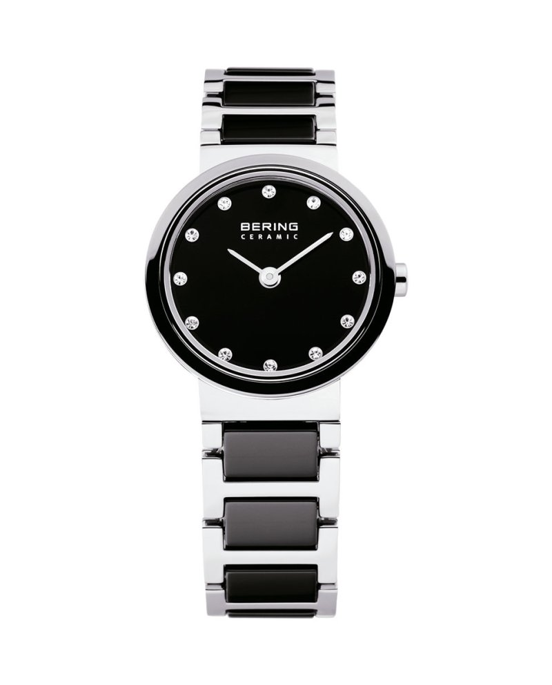 Женские часы Bering 10725-742 PART CERAMIC с черным керамическим браслетом Bering, серебро