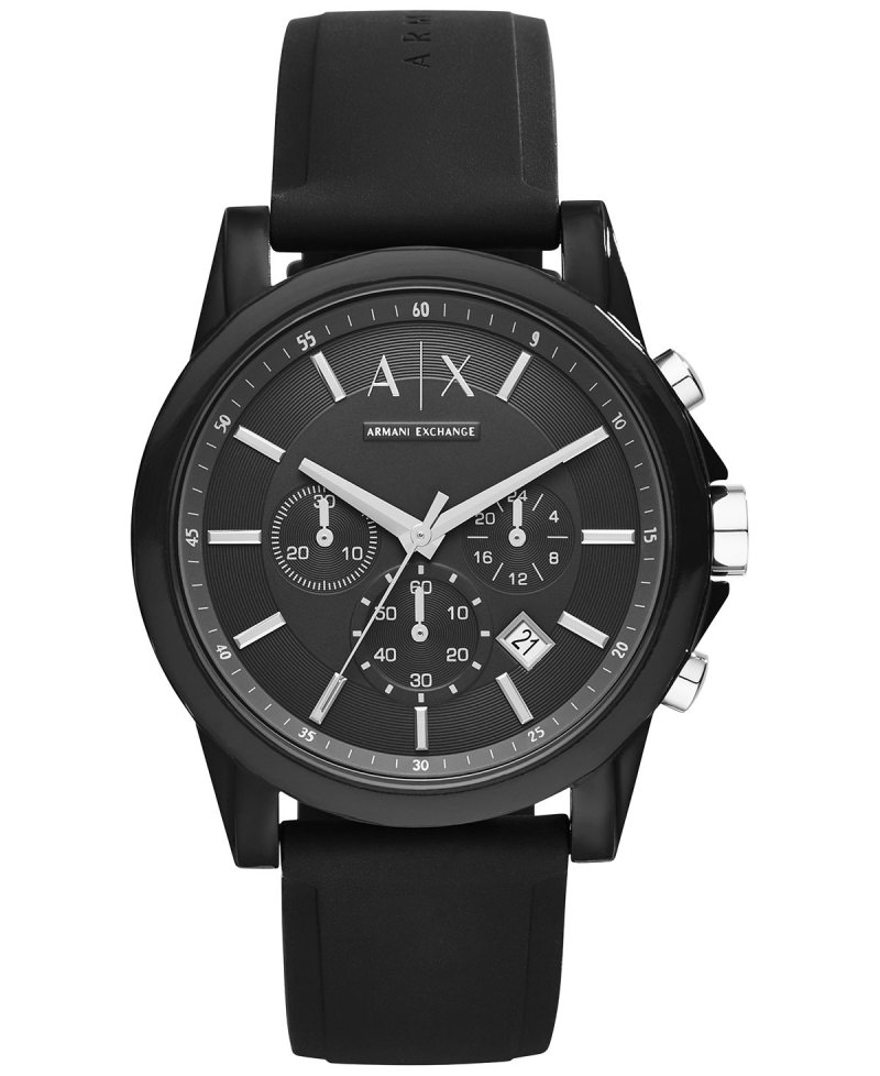 Часы унисекс с хронографом, черный силиконовый ремешок, 44 мм AX1326 Armani Exchange, черный