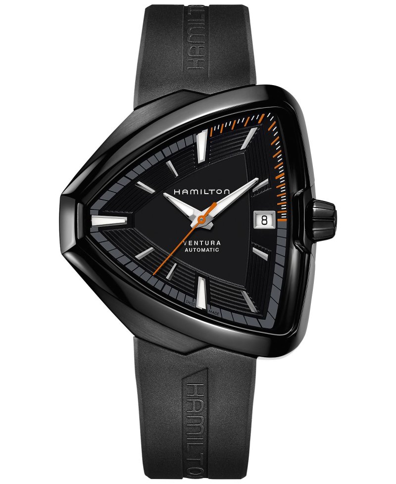 Швейцарские автоматические часы унисекс Ventura Elvis80 с черным каучуковым ремешком 43x45 мм H24585331 Hamilton, черный