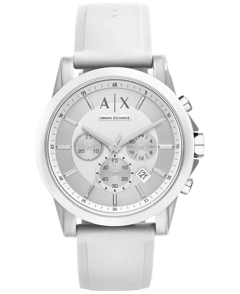 Часы унисекс с хронографом, белый силиконовый ремешок, 44 мм AX1325 Armani Exchange, белый